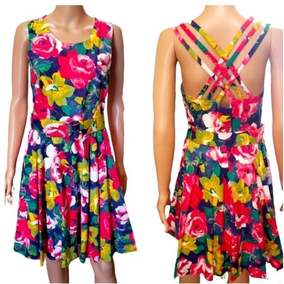 Robinson’s Floral Multiple Crisscross Back Summer Dress LARGE - Picture 1 of 16